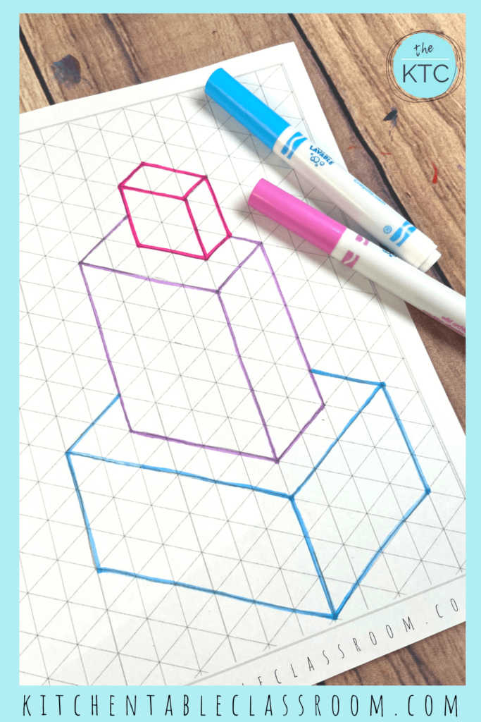 This lesson will teach you how to teach kids to draw three dimensional shapes using isometric grid paper as a guide!