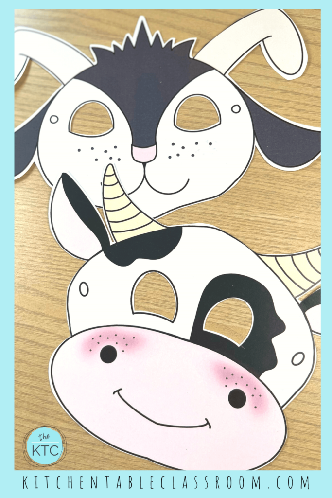 Pretend play is even more fun with this printable cow mask and printable goat mask!