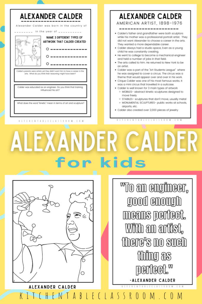 Alexander Calder for kids printable resources are an easy way to teach your kids about this great artist.