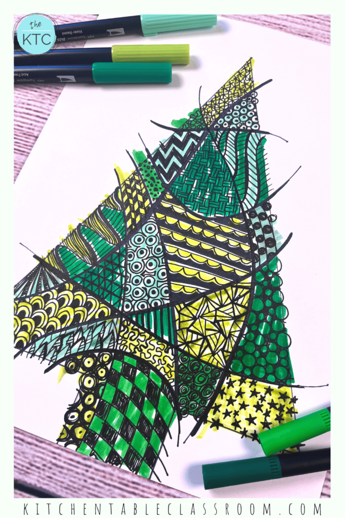 Celebrate the season with this easy Christmas tree zentangle drawing lesson for kids.