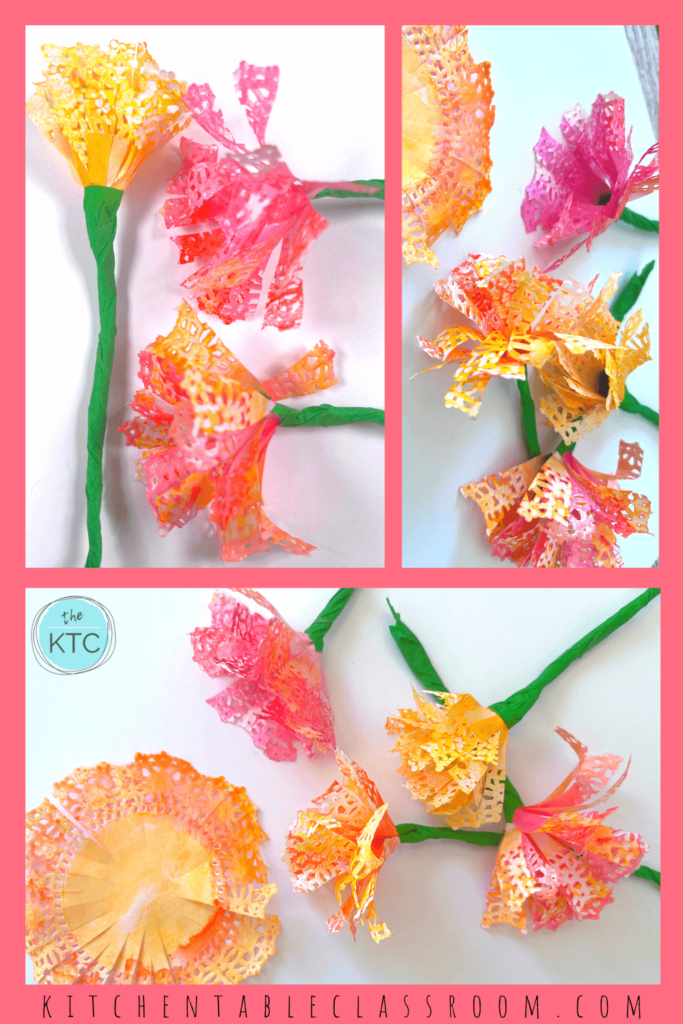 These paper doily flowers are lacy and colorful and such an easy paper flower craft!