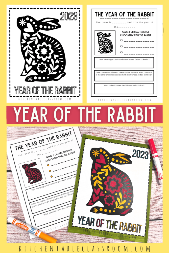 2023 is the year of the rabbit according to the Lunar calendar.  Use these free year of the rabbit printable resources in your home or classroom!