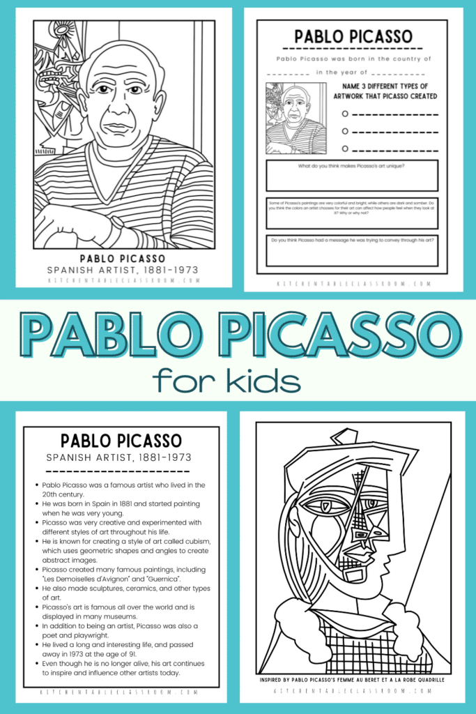 The Picasso for kids printable resources that I have created are a fun and educational way for children to learn about the life and artwork of the famous artist, Pablo Picasso.