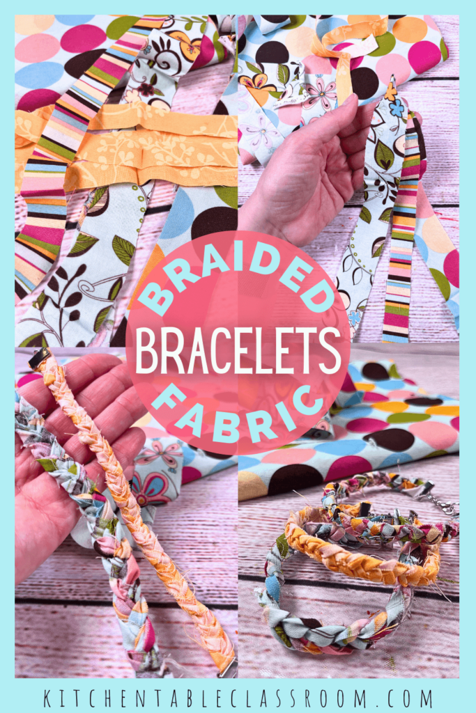 These braided bracelets are made from up-cycled fabric scraps. 