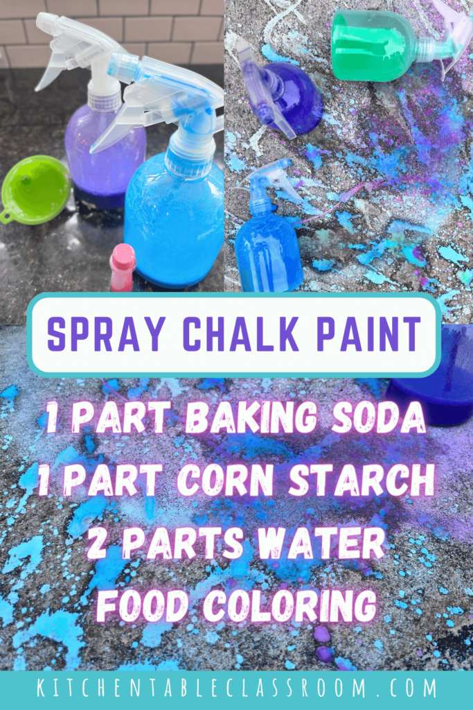 This spray chalk paint recipe uses only three ingredients and is a super fun outdoor process art idea for kids!